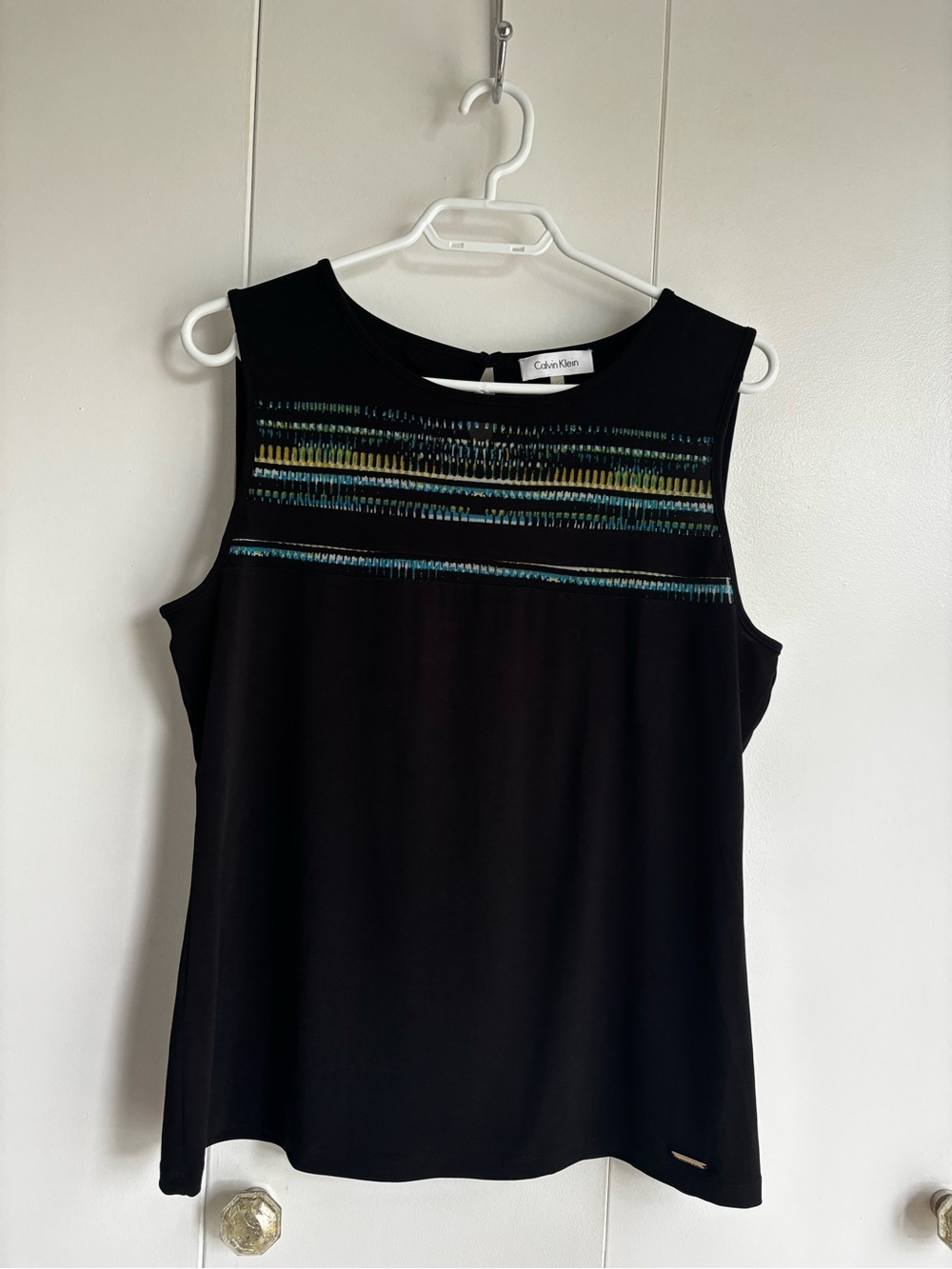 Calvin Klein Black Tank with Blue Teal and Gold Embellished Yoke